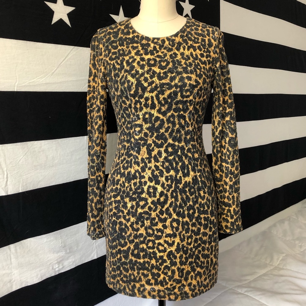 Vintage Leopard Print Long Sleeve Dress